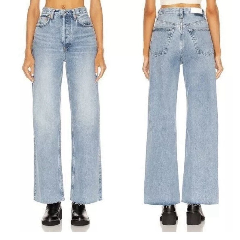 Re/Done Womens Jeans 70s Ultra High Rise Wide Leg 60s Fade Wash Button Fly 29